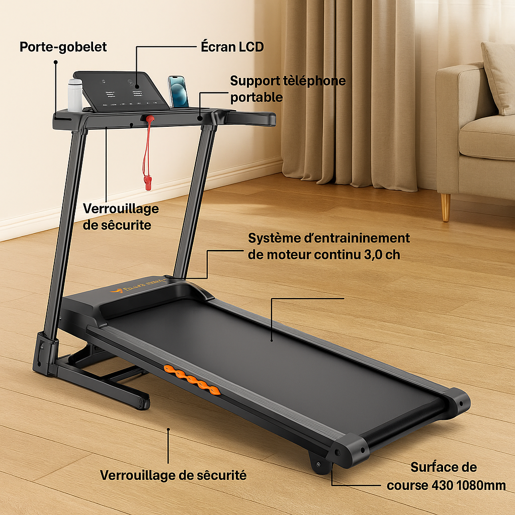 Formill FT61 Professionelles Laufband – Klappbar, Leise, Automatische Steigung 15 %, 3,0 Std.