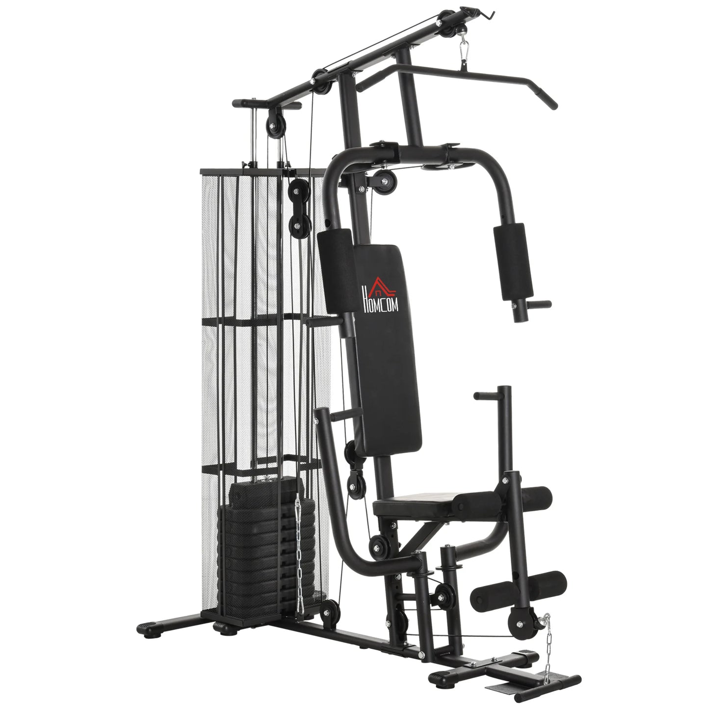 HOMCOM Kraftstation – Multistation mit Fußbügel &amp; 45 kg Gewichten – 150x110x210 cm