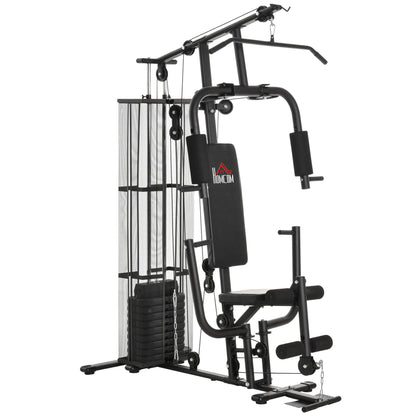 HOMCOM Kraftstation – Multistation mit Fußbügel &amp; 45 kg Gewichten – 150x110x210 cm