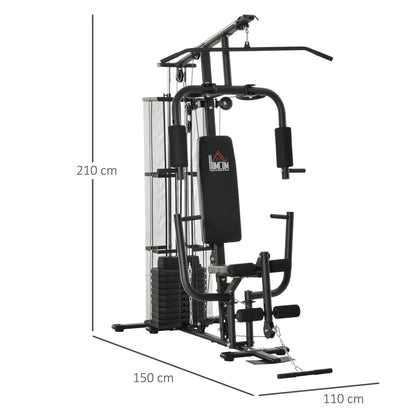 HOMCOM Kraftstation – Multistation mit Fußbügel &amp; 45 kg Gewichten – 150x110x210 cm