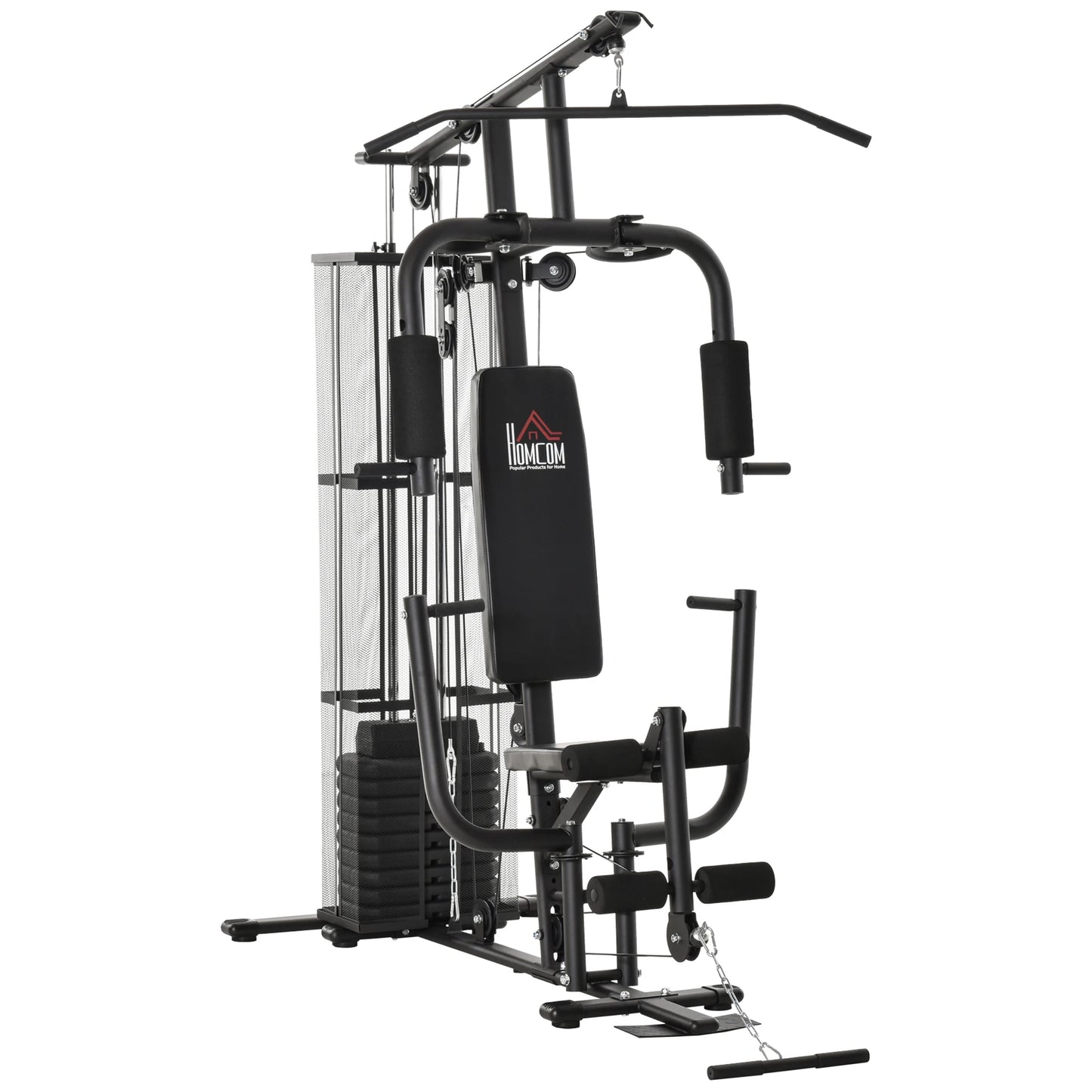 HOMCOM Kraftstation – Multistation mit Fußbügel &amp; 45 kg Gewichten – 150x110x210 cm