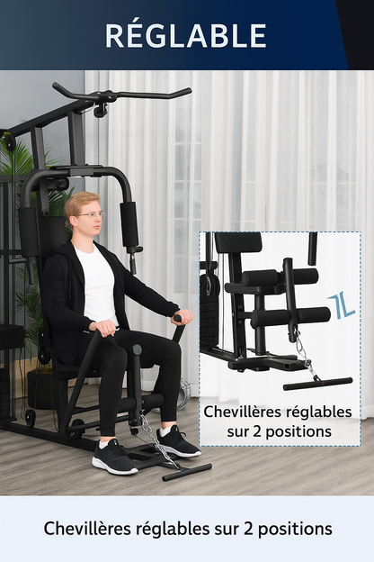 HOMCOM Kraftstation – Multistation mit Fußbügel &amp; 45 kg Gewichten – 150x110x210 cm